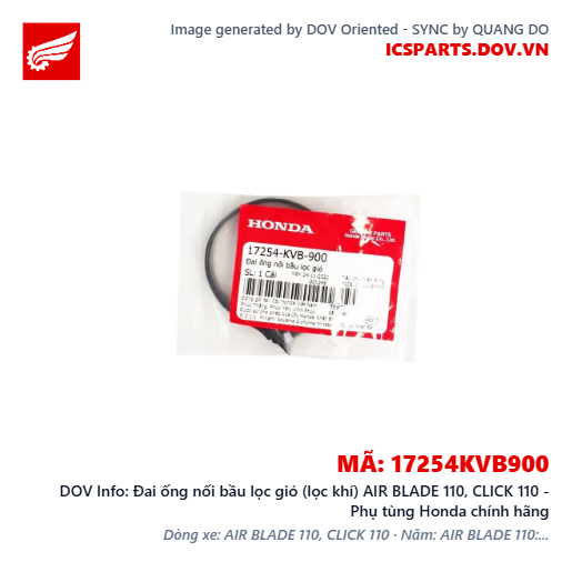 Đai ống nối bầu lọc gió (lọc khí) AIR BLADE 110, CLICK 110 - Phụ tùng Honda chính hãng