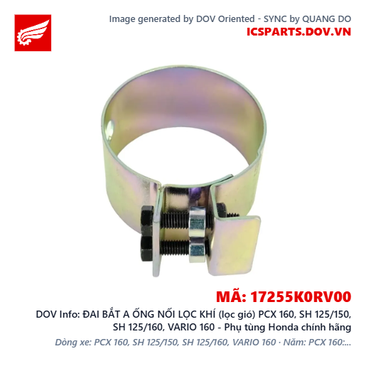 ĐAI BẮT A ỐNG NỐI LỌC KHÍ (lọc gió) PCX 160, SH 125/150, SH 125/160, VARIO 160 - Phụ tùng Honda chính hãng