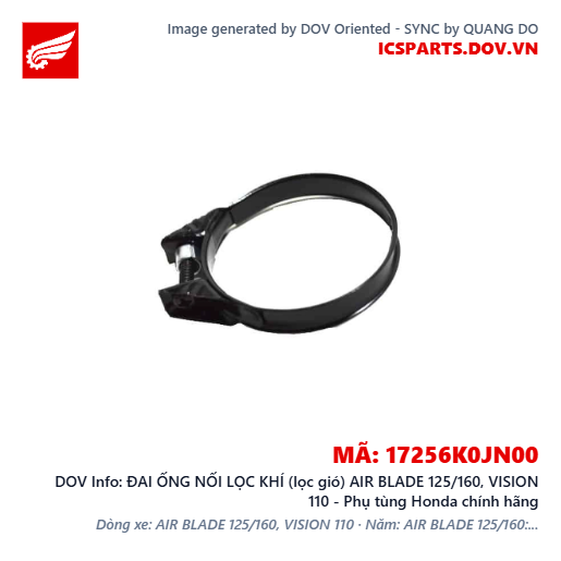 ĐAI ỐNG NỐI LỌC KHÍ (lọc gió) AIR BLADE 125/160, VISION 110 - Phụ tùng Honda chính hãng