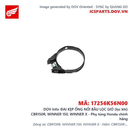 ĐAI KẸP ỐNG NỐI BẦU LỌC GIÓ (lọc khí) CBR150R, WINNER 150, WINNER X - Phụ tùng Honda chính hãng