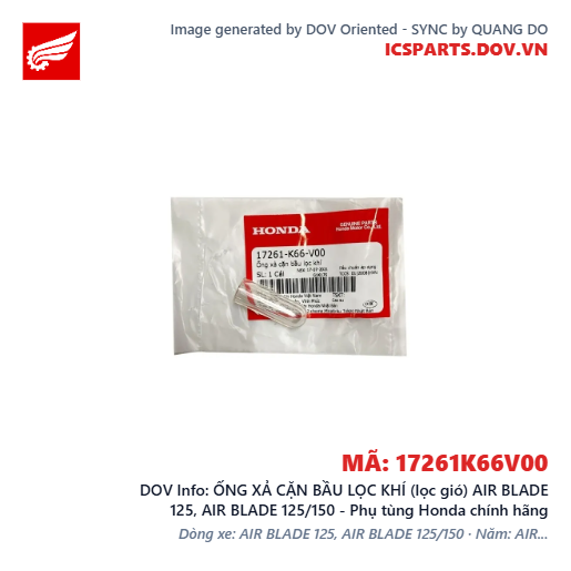 ỐNG XẢ CẶN BẦU LỌC KHÍ (lọc gió) AIR BLADE 125, AIR BLADE 125/150 - Phụ tùng Honda chính hãng