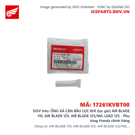 ỐNG XẢ CẶN BẦU LỌC KHÍ (lọc gió) AIR BLADE 110, AIR BLADE 125, AIR BLADE 125/160, LEAD 125 - Phụ tùng Honda chính hãng