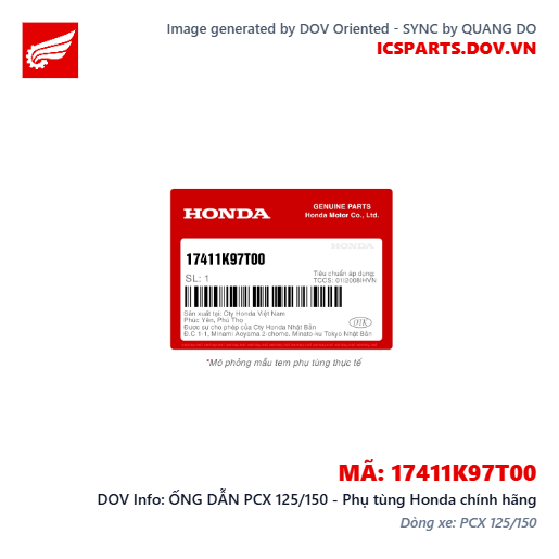 ỐNG DẪN PCX 125/150 - Phụ tùng Honda chính hãng