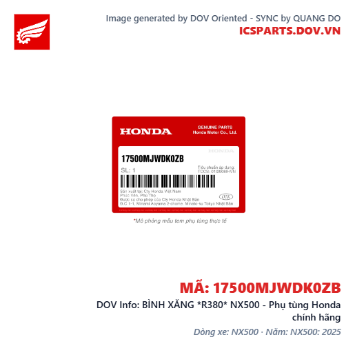 BÌNH XĂNG *R380* NX500 - Phụ tùng Honda chính hãng