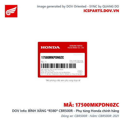 BÌNH XĂNG *R380* CBR500R - Phụ tùng Honda chính hãng