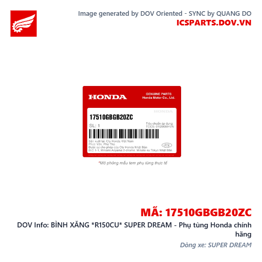 BÌNH XĂNG *R150CU* SUPER DREAM - Phụ tùng Honda chính hãng