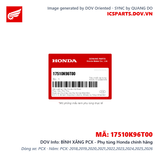 BÌNH XĂNG PCX - Phụ tùng Honda chính hãng
