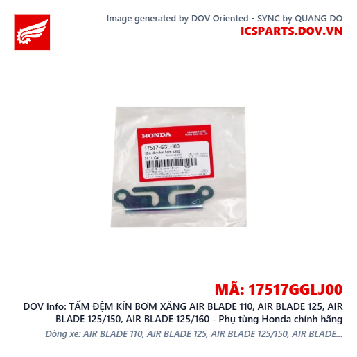 TẤM ĐỆM KÍN BƠM XĂNG AIR BLADE 110, AIR BLADE 125, AIR BLADE 125/150, AIR BLADE 125/160 - Phụ tùng Honda chính hãng