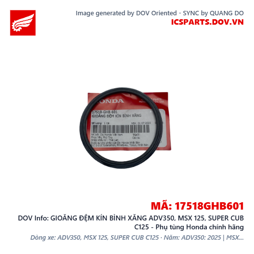 GIOĂNG ĐỆM KÍN BÌNH XĂNG ADV350, MSX 125, SUPER CUB C125 - Phụ tùng Honda chính hãng