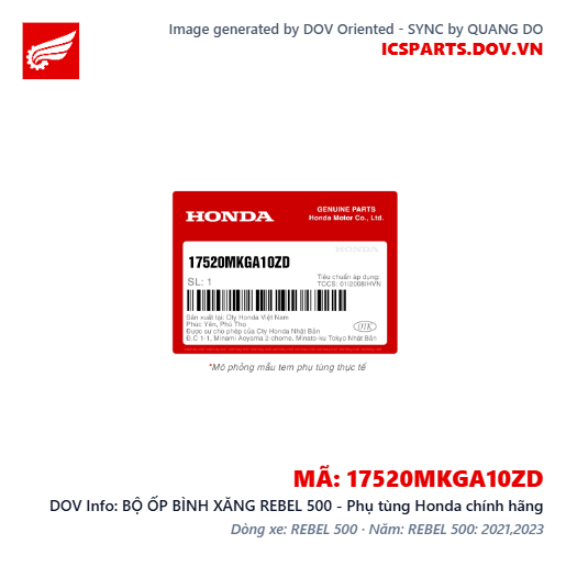 BỘ ỐP BÌNH XĂNG REBEL 500 - Phụ tùng Honda chính hãng