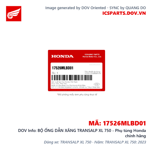 BỘ ỐNG DẪN XĂNG TRANSALP XL 750 - Phụ tùng Honda chính hãng