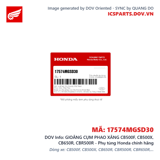 GIOĂNG CỤM PHAO XĂNG CB500F, CB500X, CB650R, CBR500R - Phụ tùng Honda chính hãng