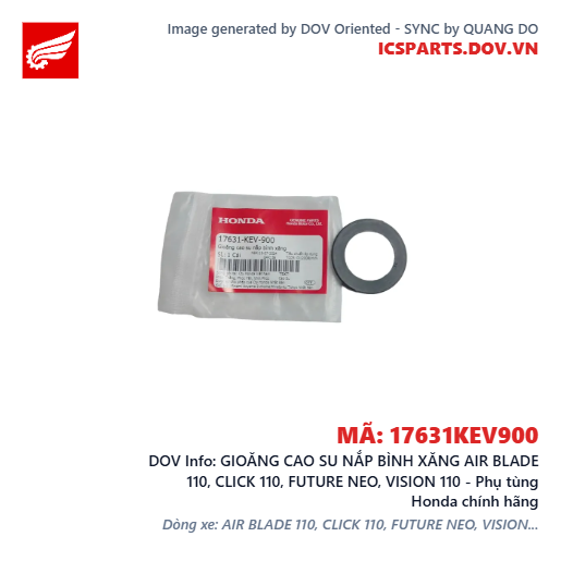 GIOĂNG CAO SU NẮP BÌNH XĂNG AIR BLADE 110, CLICK 110, FUTURE NEO, VISION 110 - Phụ tùng Honda chính hãng
