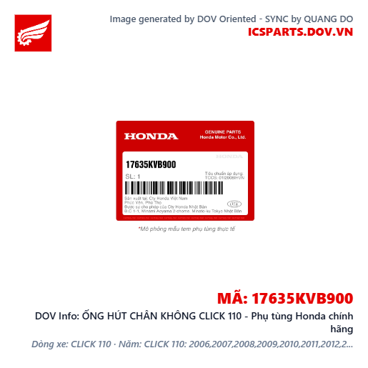 ỐNG HÚT CHÂN KHÔNG CLICK 110 - Phụ tùng Honda chính hãng