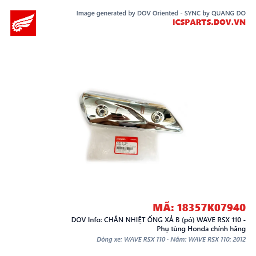 CHẮN NHIỆT ỐNG XẢ B (pô) WAVE RSX 110 - Phụ tùng Honda chính hãng