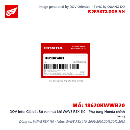 Giá bắt Bộ van hút khí WAVE RSX 110 - Phụ tùng Honda chính hãng