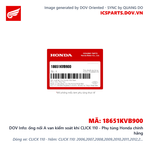 ống nối A van kiểm soát khí CLICK 110 - Phụ tùng Honda chính hãng