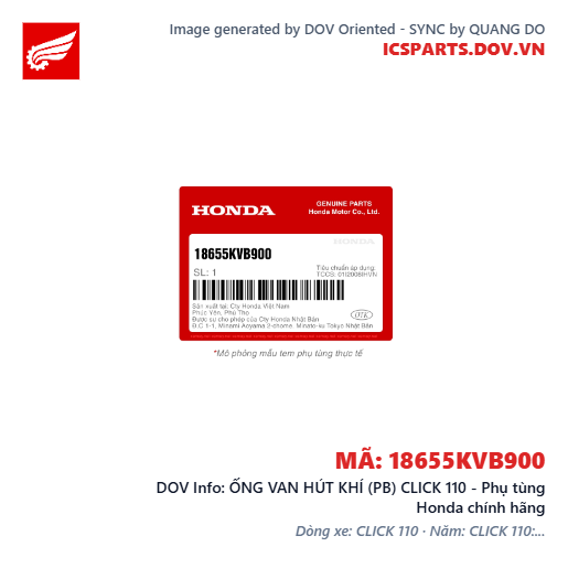 ỐNG VAN HÚT KHÍ (PB) CLICK 110 - Phụ tùng Honda chính hãng