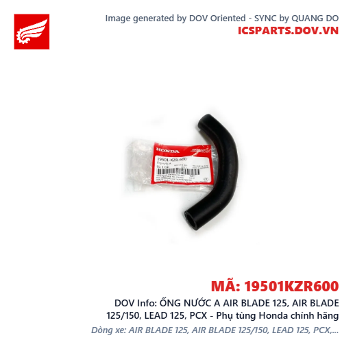 ỐNG NƯỚC A AIR BLADE 125, AIR BLADE 125/150, LEAD 125, PCX - Phụ tùng Honda chính hãng