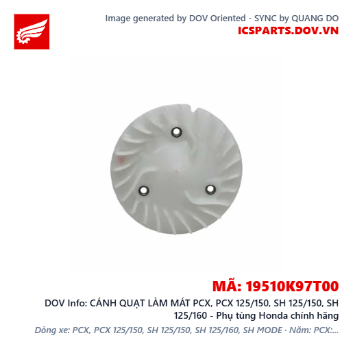 CÁNH QUẠT LÀM MÁT PCX, PCX 125/150, SH 125/150, SH 125/160 - Phụ tùng Honda chính hãng