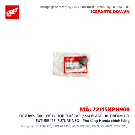 BẠC LÓT LY HỢP THỨ CẤP (côn) BLADE 110, DREAM 110, FUTURE 125, FUTURE NEO - Phụ tùng Honda chính hãng