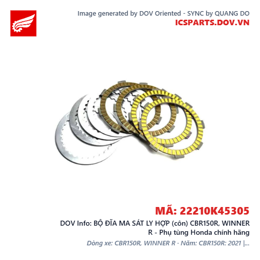 BỘ ĐĨA MA SÁT LY HỢP (côn) CBR150R, WINNER R - Phụ tùng Honda chính hãng