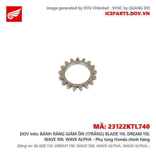 BÁNH RĂNG GIẢM ỒN (17RĂNG) BLADE 110, DREAM 110, WAVE 100, WAVE ALPHA - Phụ tùng Honda chính hãng