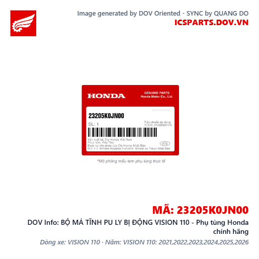 BỘ MÁ TĨNH PU LY BỊ ĐỘNG VISION 110 - Phụ tùng Honda chính hãng