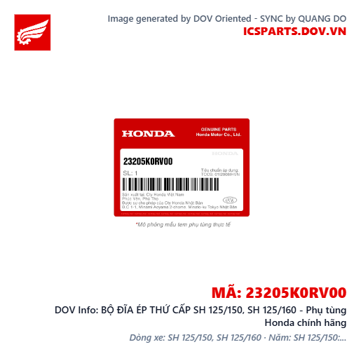 BỘ ĐĨA ÉP THỨ CẤP SH 125/150, SH 125/160 - Phụ tùng Honda chính hãng