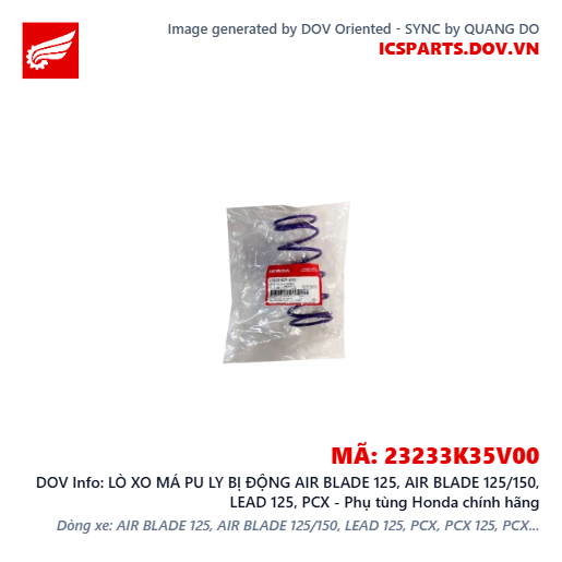 LÒ XO MÁ PU LY BỊ ĐỘNG AIR BLADE 125, AIR BLADE 125/150, LEAD 125, PCX - Phụ tùng Honda chính hãng