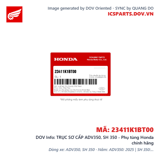 TRỤC SƠ CẤP ADV350, SH 350 - Phụ tùng Honda chính hãng