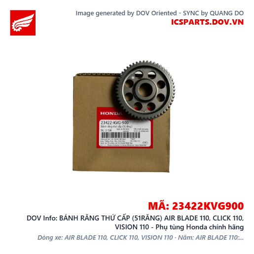 BÁNH RĂNG THỨ CẤP (51RĂNG) AIR BLADE 110, CLICK 110, VISION 110 - Phụ tùng Honda chính hãng
