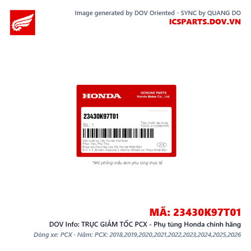 TRỤC GIẢM TỐC PCX - Phụ tùng Honda chính hãng