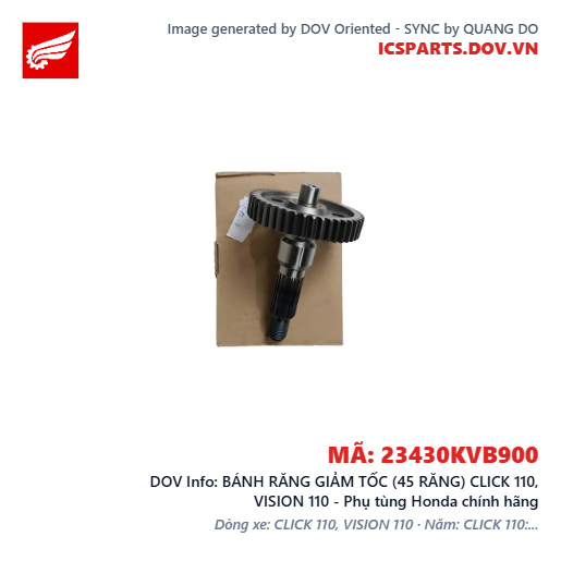 BÁNH RĂNG GIẢM TỐC (45 RĂNG) CLICK 110, VISION 110 - Phụ tùng Honda chính hãng