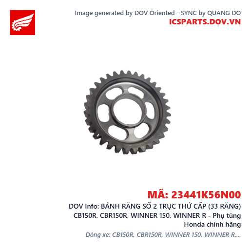 BÁNH RĂNG SỐ 2 TRỤC THỨ CẤP (33 RĂNG) CB150R, CBR150R, WINNER 150, WINNER R - Phụ tùng Honda chính hãng