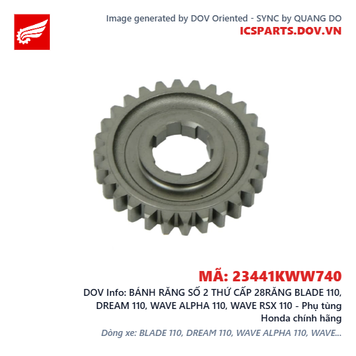 BÁNH RĂNG SỐ 2 THỨ CẤP 28RĂNG BLADE 110, DREAM 110, WAVE ALPHA 110, WAVE RSX 110 - Phụ tùng Honda chính hãng