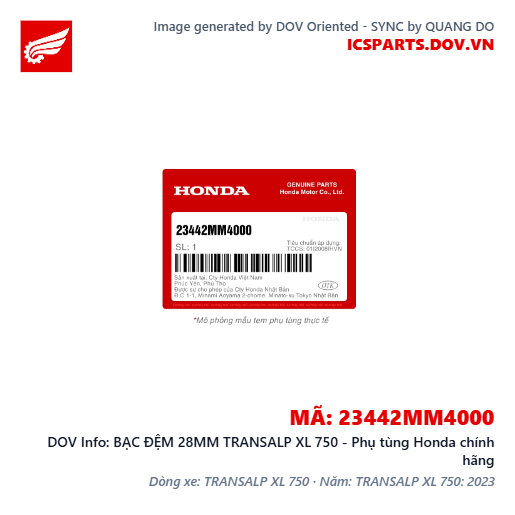 BẠC ĐỆM 28MM TRANSALP XL 750 - Phụ tùng Honda chính hãng