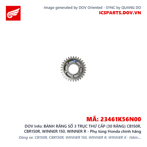 BÁNH RĂNG SỐ 3 TRỤC THỨ CẤP (30 RĂNG) CB150R, CBR150R, WINNER 150, WINNER R - Phụ tùng Honda chính hãng