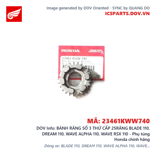 BÁNH RĂNG SỐ 3 THỨ CẤP 25RĂNG BLADE 110, DREAM 110, WAVE ALPHA 110, WAVE RSX 110 - Phụ tùng Honda chính hãng