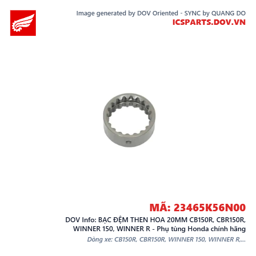 BẠC ĐỆM THEN HOA 20MM CB150R, CBR150R, WINNER 150, WINNER R - Phụ tùng Honda chính hãng