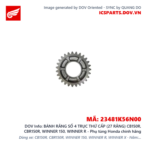 BÁNH RĂNG SỐ 4 TRỤC THỨ CẤP (27 RĂNG) CB150R, CBR150R, WINNER 150, WINNER R - Phụ tùng Honda chính hãng