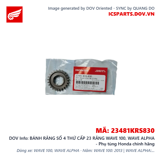 BÁNH RĂNG SỐ 4 THỨ CẤP 23 RĂNG WAVE 100, WAVE ALPHA - Phụ tùng Honda chính hãng