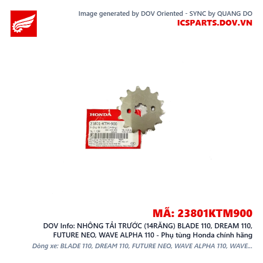 NHÔNG TẢI TRƯỚC (14RĂNG) BLADE 110, DREAM 110, FUTURE NEO, WAVE ALPHA 110 - Phụ tùng Honda chính hãng