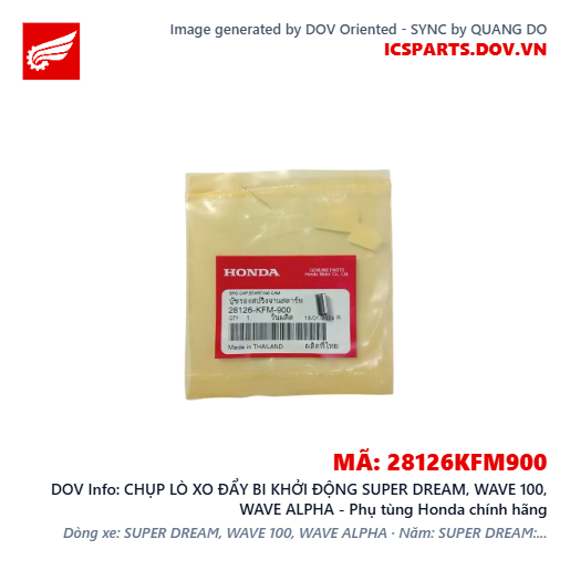 CHỤP LÒ XO ĐẨY BI KHỞI ĐỘNG SUPER DREAM, WAVE 100, WAVE ALPHA - Phụ tùng Honda chính hãng