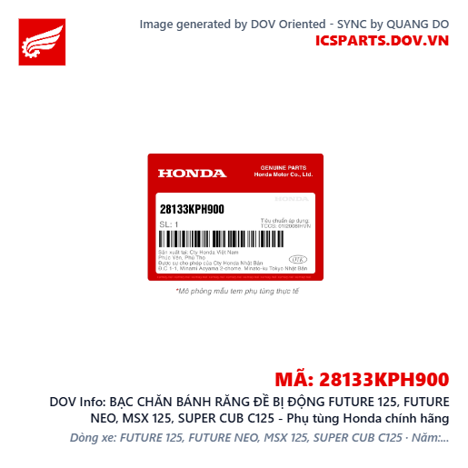 BẠC CHĂN BÁNH RĂNG ĐỀ BỊ ĐỘNG FUTURE 125, FUTURE NEO, MSX 125, SUPER CUB C125 - Phụ tùng Honda chính hãng