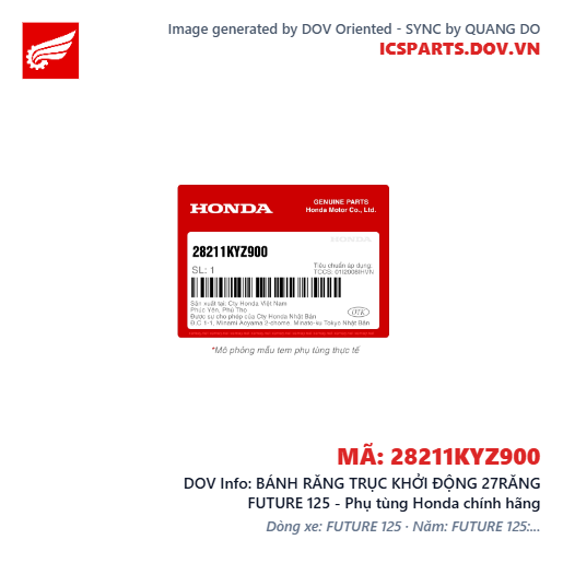 BÁNH RĂNG TRỤC KHỞI ĐỘNG 27RĂNG FUTURE 125 - Phụ tùng Honda chính hãng