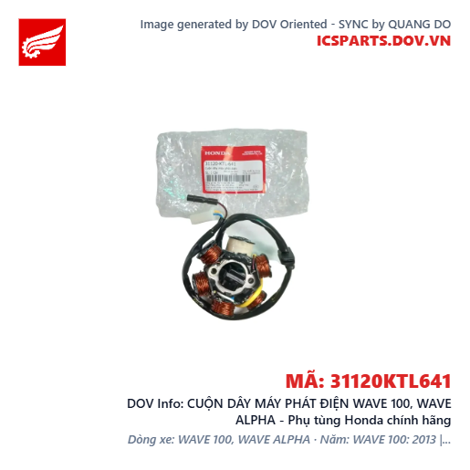 CUỘN DÂY MÁY PHÁT ĐIỆN WAVE 100, WAVE ALPHA - Phụ tùng Honda chính hãng