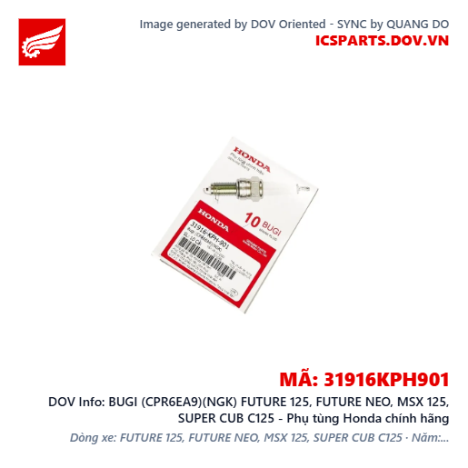 BUGI (CPR6EA9)(NGK) FUTURE 125, FUTURE NEO, MSX 125, SUPER CUB C125 - Phụ tùng Honda chính hãng