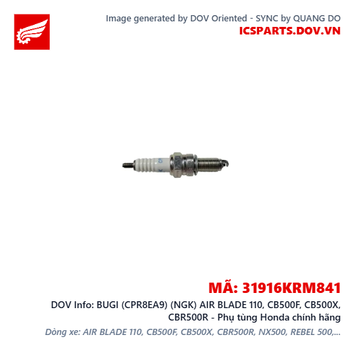 BUGI (CPR8EA9) (NGK) AIR BLADE 110, CB500F, CB500X, CBR500R - Phụ tùng Honda chính hãng