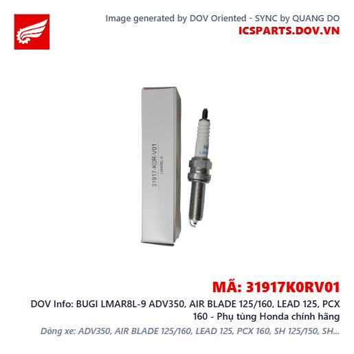 BUGI LMAR8L-9 ADV350, AIR BLADE 125/160, LEAD 125, PCX 160 - Phụ tùng Honda chính hãng
